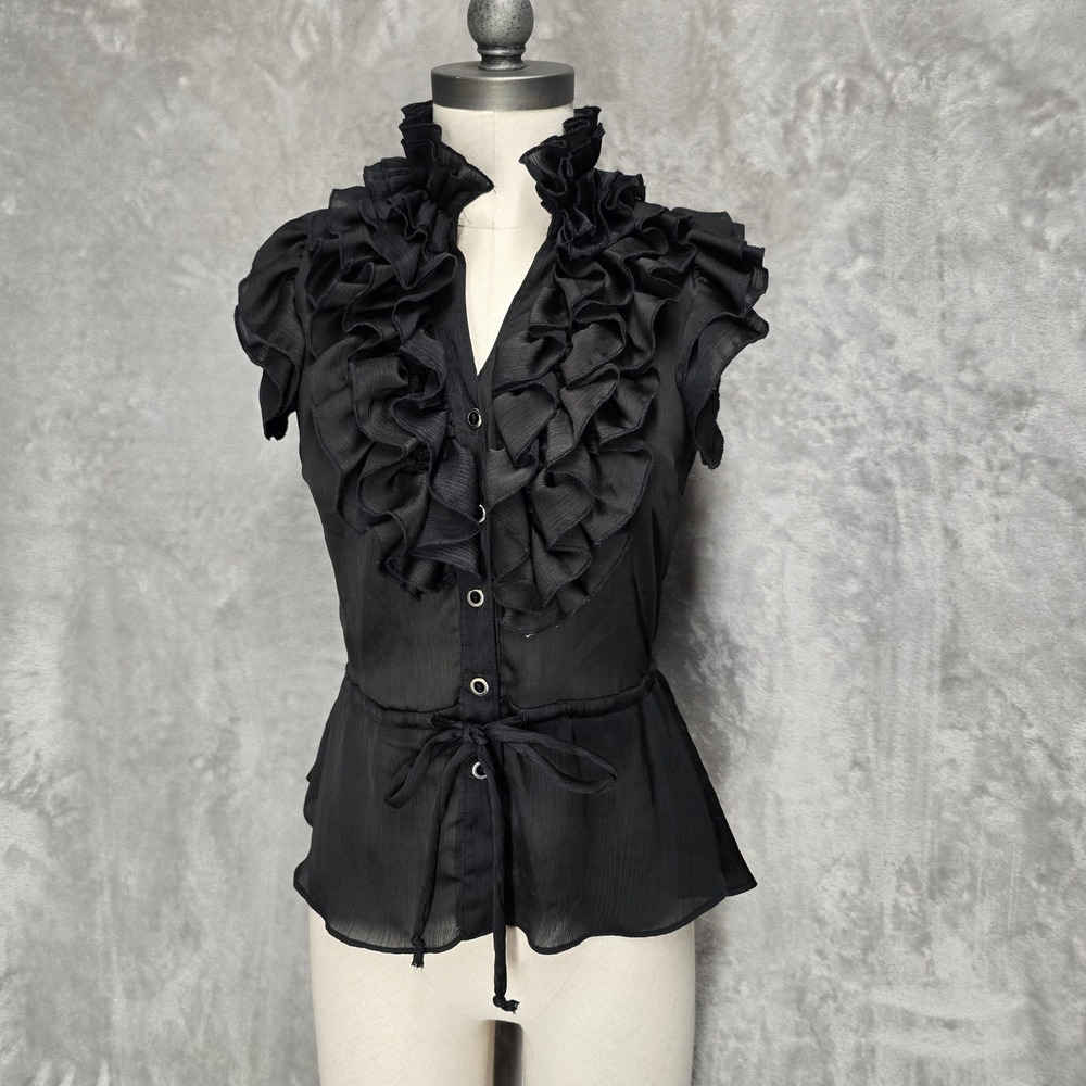 Love Tease Ruffle Top Women S Black Sheer Sleeveless Peplum Victorian Steampunk